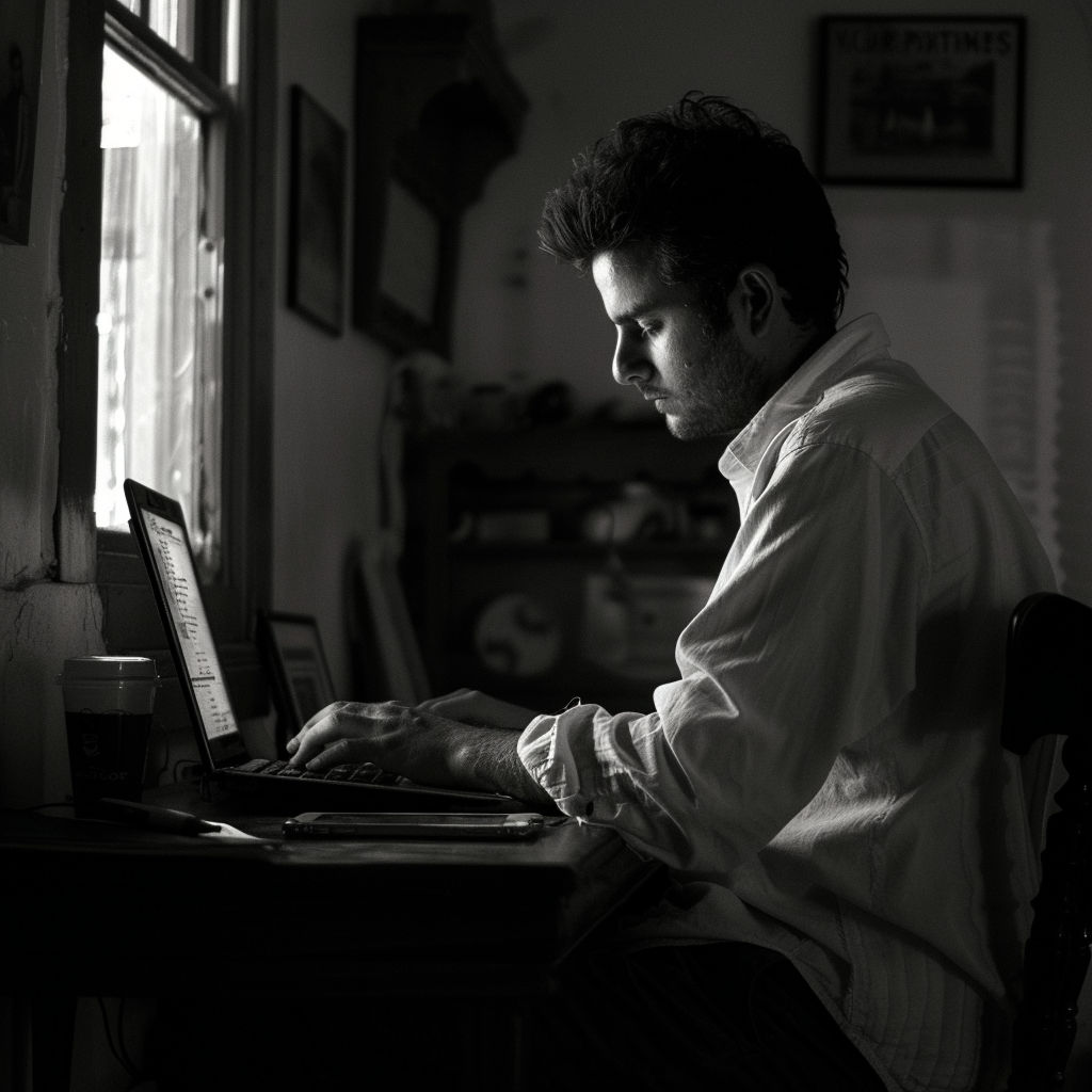 professional ghostwriter working at laptop