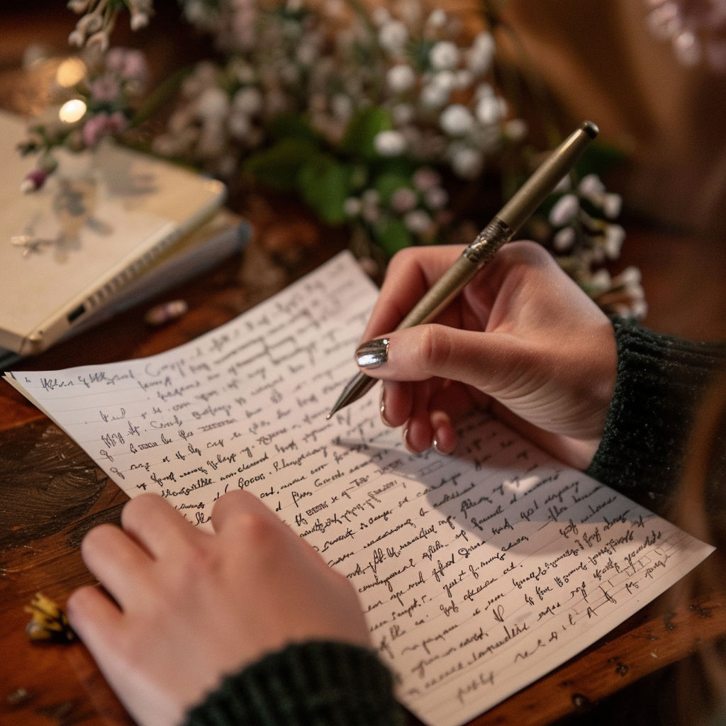 Author writing on a piece of paper